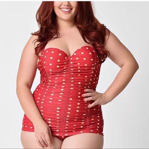 Unique Vintage Red & Ivory Dot Mansfield Swimsuit